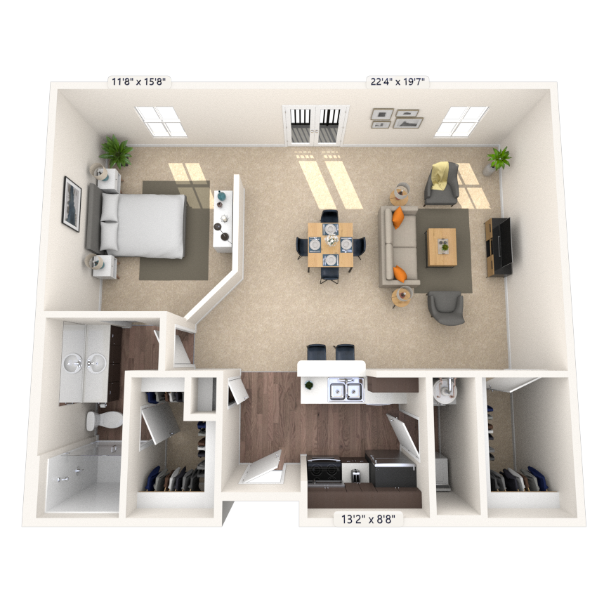 Floor plan for studio, 1 bath, 1034 sqft